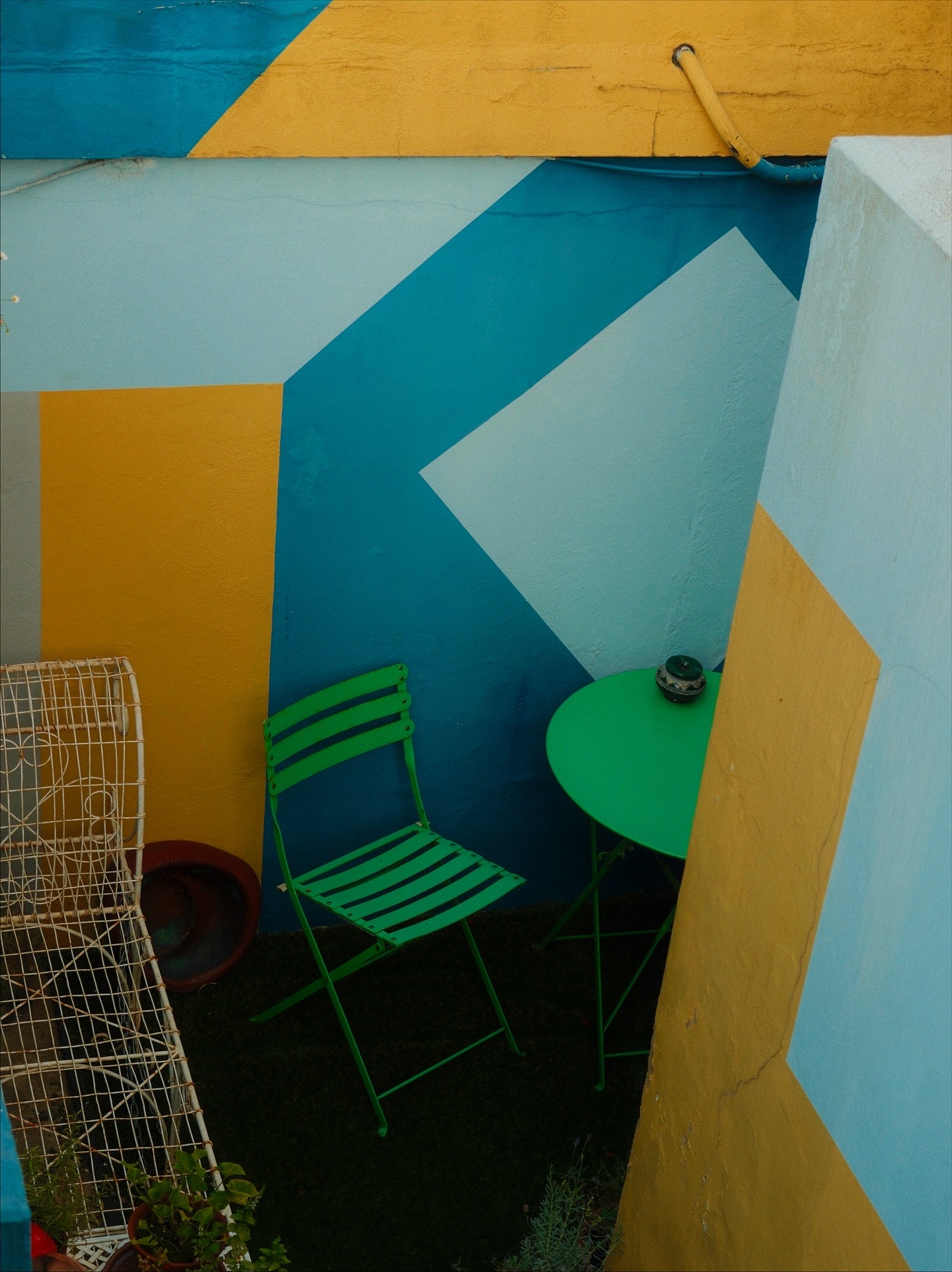Patio with vivid mural