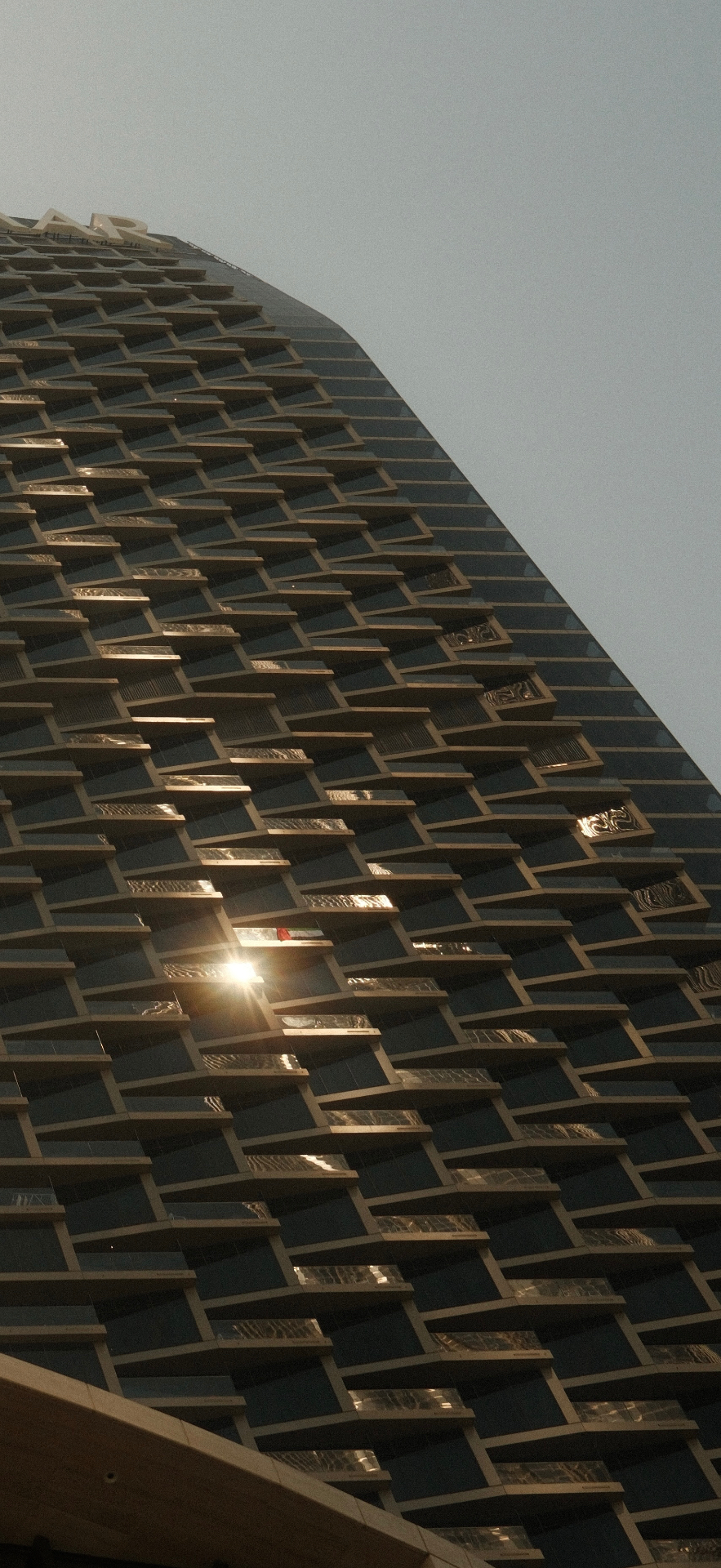 Looking up at the Address Beach Resort tower in Dubai